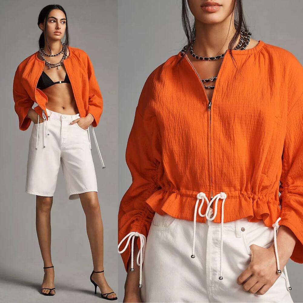 Maeve by Anthropologie Beach Parachute Bomber Jacket Coverup Orange Women Size S
